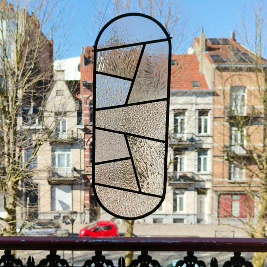 Stained glass window in different transparant structures.