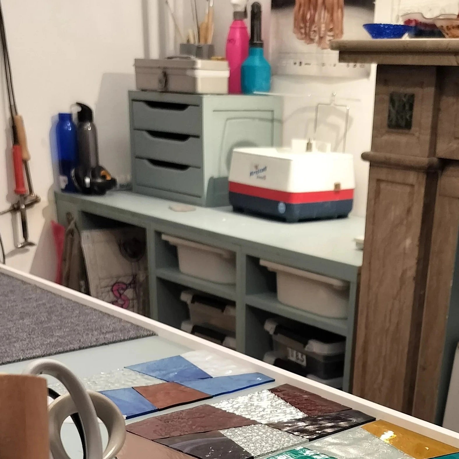 stained glass being made in studio interior